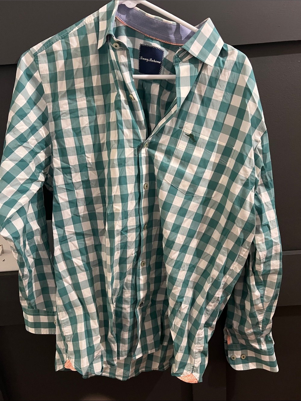 Tommy Bahama Green and White Gingham Button-Down Shirt